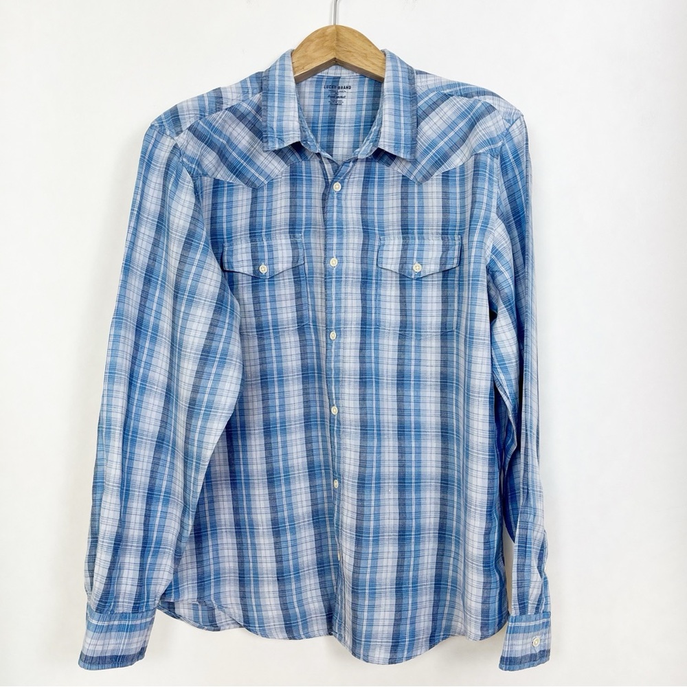 Lucky Brand Men Blue Baird McNutt Irish Linen Button Down Shirt Western Size XXL